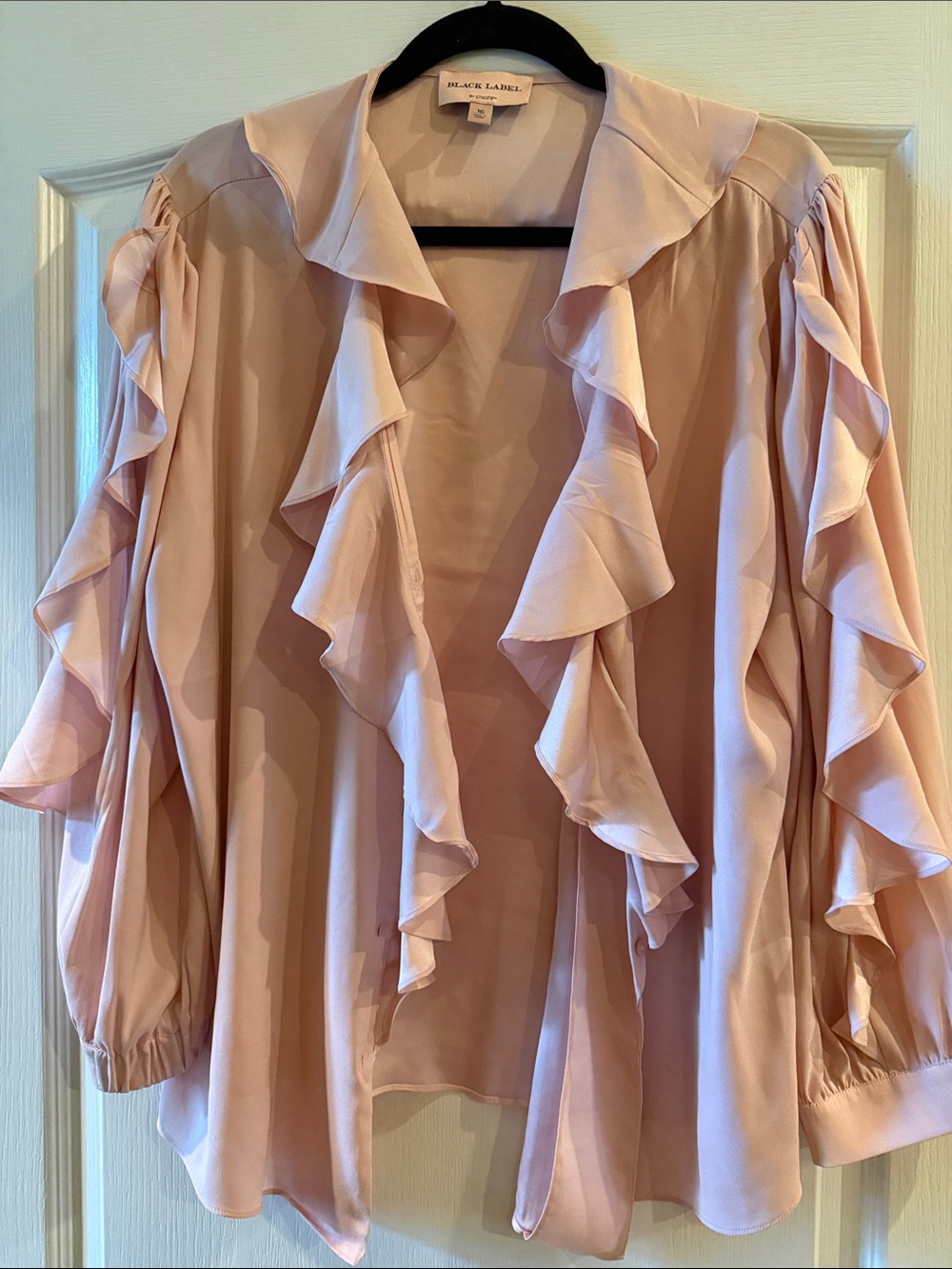 Black Label Pale Pink Ruffle Front Blouse